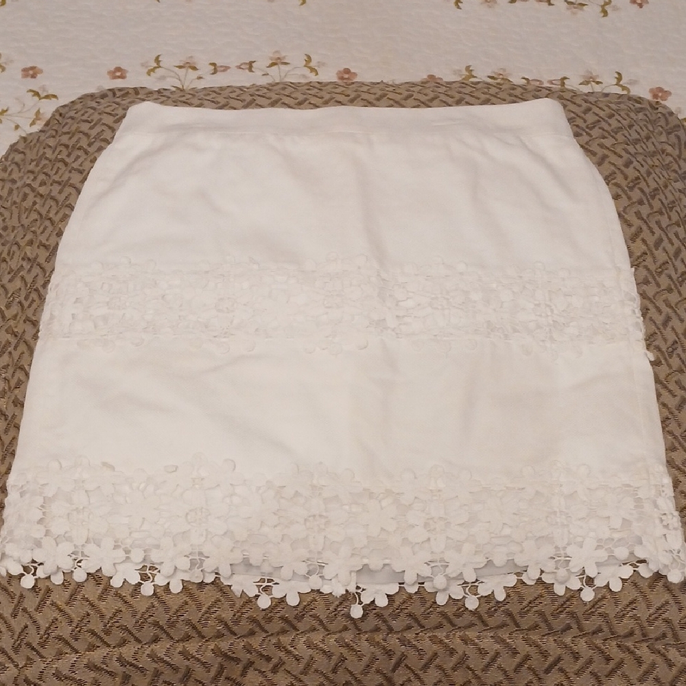 J. Crew Cream Floral Embellished Lace Mini Skirt